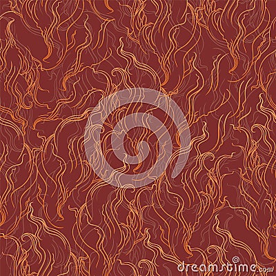 Orange on vinous waves and curves seamless pattern Vector Illustration