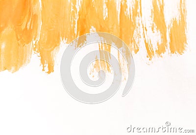 Orange watercolor brush strokes on white paper. Horizontal background with stains of watercolour paint. Stock Photo