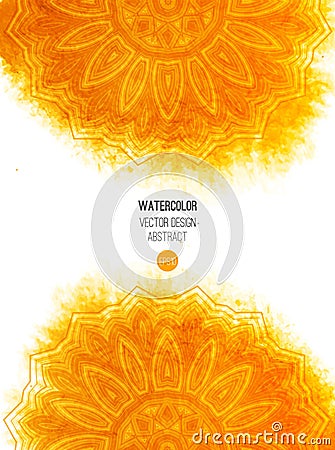 Orange watercolor brush wash with pattern - round Vector Illustration