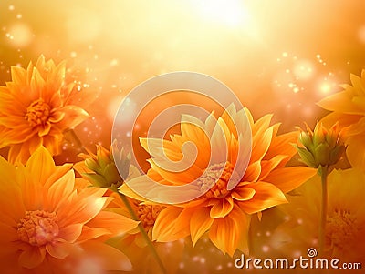 Orange watercolor morning flowers background Cartoon Illustration