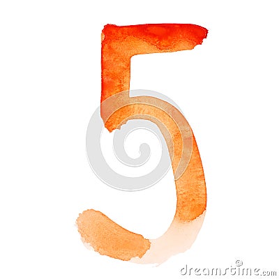 Orange watercolor numbers Stock Photo