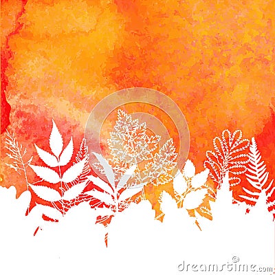 Orange watercolor painted autumn foliage background Vector Illustration