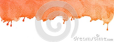 Orange watercolor stains texture with drib. Abstract hand painting background on white. Paint dripping Stock Photo