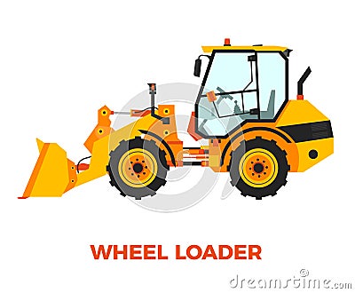 Orange Wheel Loader Construction Vehicle on a white background Vector Illustration