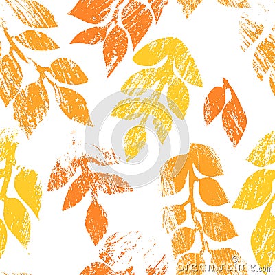 Orange and white distressed autumn leaves grunge seamless pattern, vector Vector Illustration
