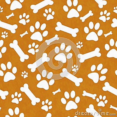 Orange and White Dog Paw Prints and Bones Tile Pattern Repeat Ba Stock Photo