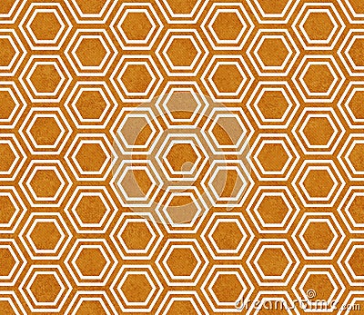 Orange and White Hexagon Tile Pattern Repeat Background Stock Photo