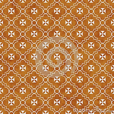 Orange and White Maltese Cross Symbol Tile Pattern Repeat Backgr Stock Photo