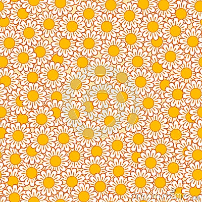 Orange and white simple daisy flowers seamless pattern, vector Vector Illustration