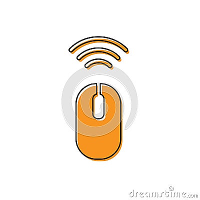 Orange Wireless computer mouse system icon isolated on white background. Internet of things concept with wireless Vector Illustration