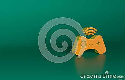 Orange Wireless gamepad icon isolated on green background. Game controller. Minimalism concept. 3D render illustration Cartoon Illustration