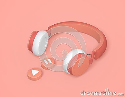 Orange wireless headphones 3d rendering Stock Photo