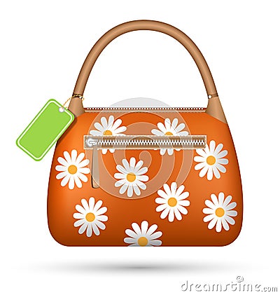 Orange woman spring bag with chamomiles flowers and spring sale Vector Illustration