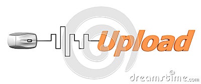 Orange Word Upload with Grey Mouse - Digital Cable Stock Photo