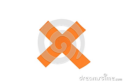 Orange wrong sign, do not paste on the wall, made of scotch tape isolated on white background.Clipping path Stock Photo