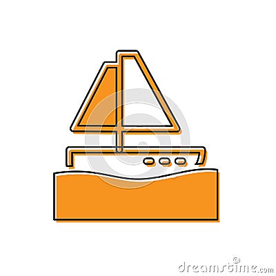 Orange Yacht sailboat or sailing ship icon isolated on white background. Sail boat marine cruise travel. Vector Vector Illustration