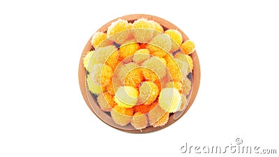 Orange artificial potted flowers directly above view Stock Photo