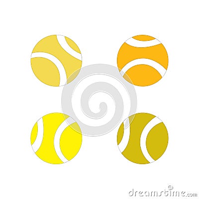 Four orange and yellow tennis balls on white Vector Illustration