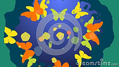 Orange and yellow butterflies flying Cartoon Illustration