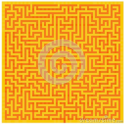 Orange-yellow Maze Texture Background, 3D Rendering labyrinth Cartoon Illustration