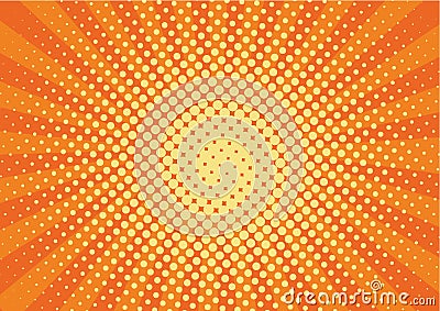 Orange, yelow rays and dots pop art background. retro vector illustration drawing for design. Vector Illustration