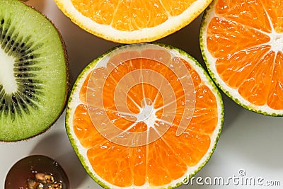 Oranges, kiwis and grapes Stock Photo