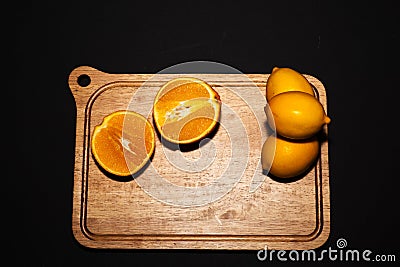 Oranges and lemons with balck Background Stock Photo