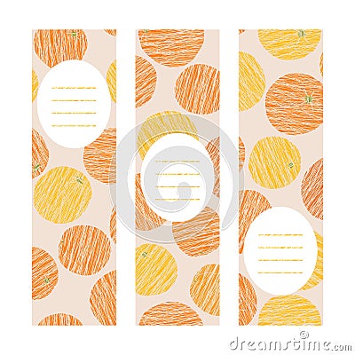 Oranges. Vertical banner set. Scratched fruits. Vector Illustration