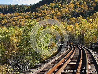 Beautiful railroad track with autumn colors at Credit River Valley in Caledon, Ontario, Canada Stock Photo