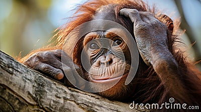 Orangutan Gazing Into The Distance: Nikon D850 Photoillustration Stock Photo