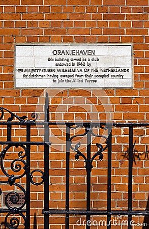 Oranjehaven Plaque in Hyde Park Place, London Editorial Stock Photo