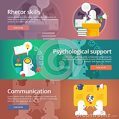 Orator skills. Psychological support. Art of speaking. Vector Illustration