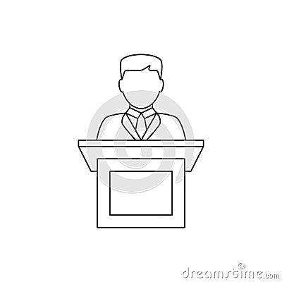 Orator speaking from tribune line icon Vector Illustration