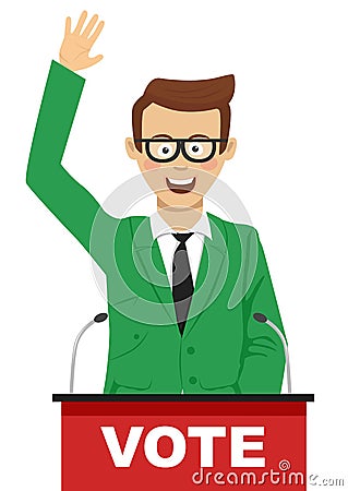 Orator speaking from tribune, public speaker character vector Illustration Vector Illustration