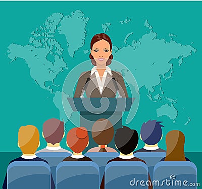 Orator speaking from tribune. Vector Illustration