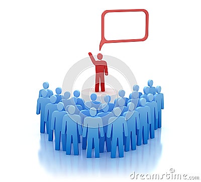 Orator on tribune - speaks in front of people Stock Photo