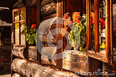 Orava village museum, Zuberec , Slovakia. Village of folk architecture in the natural environment. Stock Photo