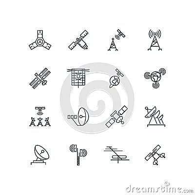 Orbit communication satellite vector line icons Vector Illustration