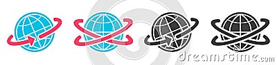 Orbit of satellite around earth planet icon vector simple graphic set, world spin rotation direction trajectory arrow symbol, Vector Illustration