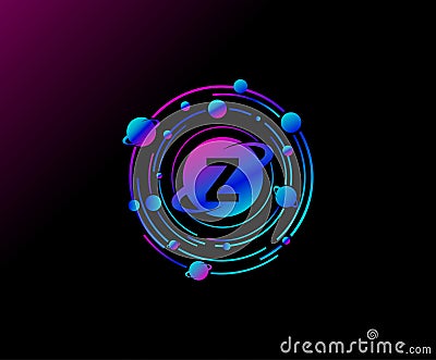Orbit Z Letter Design. Modern planet with line of orbit. Colorful abstract Circle geometry planet logo Vector Illustration