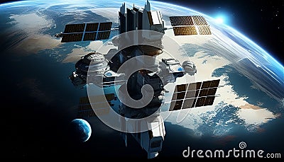 Orbital Oasis: A Futuristic Glimpse of Earth in 6969, Made with Generative AI Stock Photo