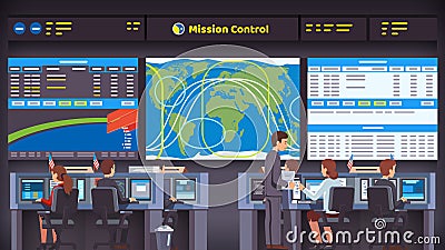 Orbital space flight mission control center room Vector Illustration