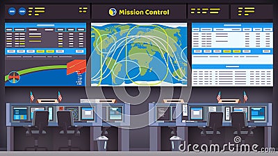 Orbital space flight mission control center room Vector Illustration