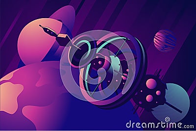 Orbital station with space background. Futuristic spaceship design concept. Cosmos vector illustration. Vector Illustration