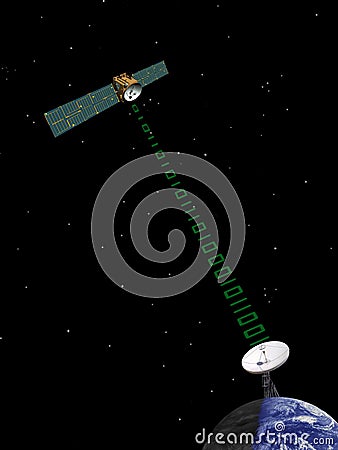 Orbiting Communication Satellite High Tech Telecommunication Satellite Technology Electronic Connectivity Information Data Binary Stock Photo