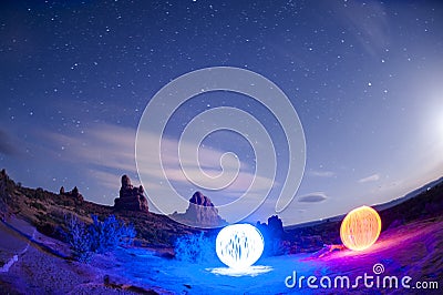Orbs at Arches National Park - Light Painting Stock Photo