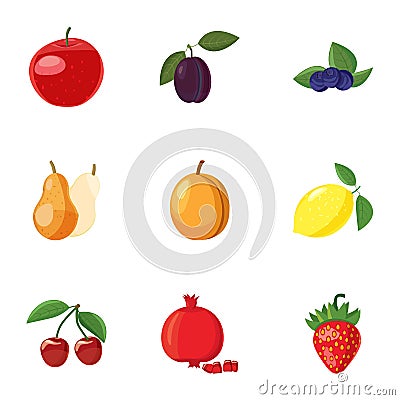 Orchard fruits icons set, cartoon style Vector Illustration