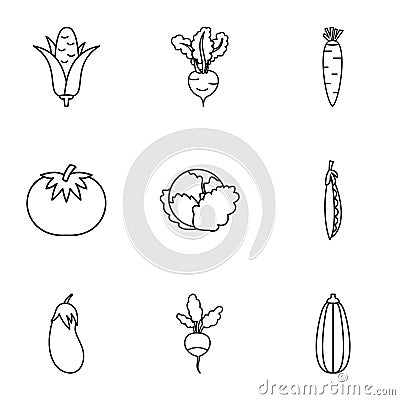 Orchard vegetables icons set, outline style Cartoon Illustration