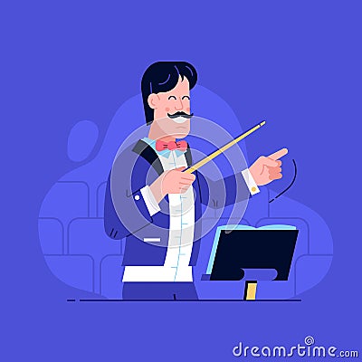 Orchestra Conductor Directing with Baton Vector Illustration