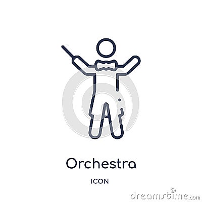 orchestra director with stick icon from music outline collection. Thin line orchestra director with stick icon isolated on white Vector Illustration